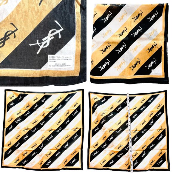 New Tag On Yves Saint Laurent Cotton & Silk 21.5"Gold White Black stripe (64 - Picture 7 of 8